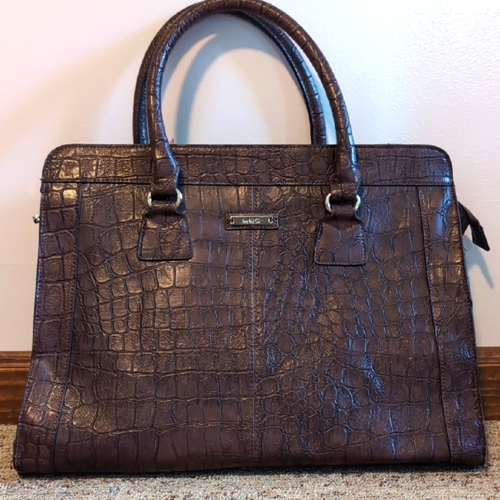 Mango Crocodile Print Shoulder Bag in Brown